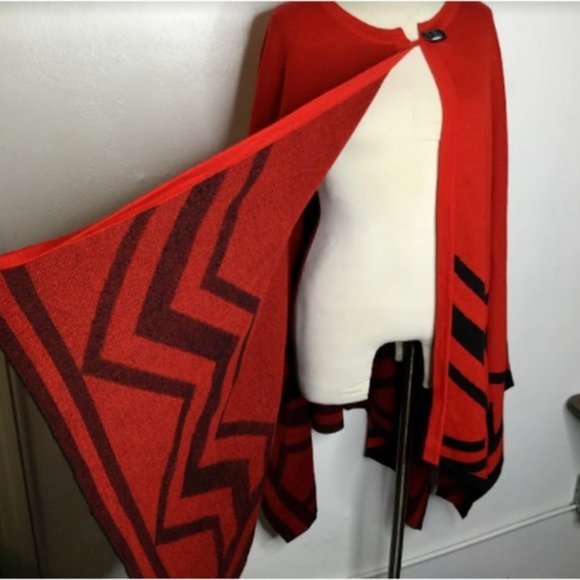 Colette Mordo Poncho Shawl Red/Black Wool Blend One Size Plus Limited Edition - Picture 8 of 12